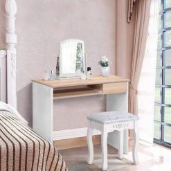 Tik 31.5 in. Rectangular Light Brown 1-Drawer Writing Desk by Homy Casa -Homy Casa Shop white homy casa writing desks hd tik 77 1000