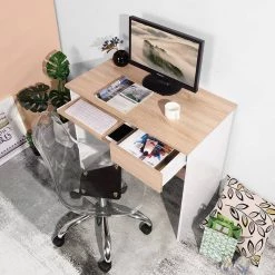 Tik 31.5 in. Rectangular Light Brown 1-Drawer Writing Desk by Homy Casa -Homy Casa Shop white homy casa writing desks hd tik c3 1000