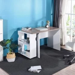 Midtown 47.4 in. White Writing Desk with Movable Shelves by Homy Casa -Homy Casa Shop white homy casa writing desks midtown lr beech a 31 1000