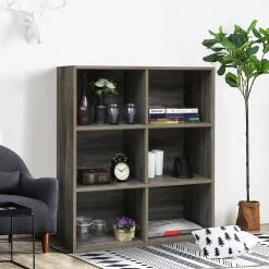 Mckinley 35.4 in. Wood Color 6-Shelf Standard Bookcase by Homy Casa -Homy Casa Shop wood homy casa bookcases bookshelves mckinley a 31 1000