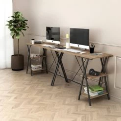 Maddie 47 in. Brown Manufactured Wood Computer Writing Desk with 2 Shelves by Homy Casa -Homy Casa Shop wood homy casa computer desks maddie lmkz 40 1000