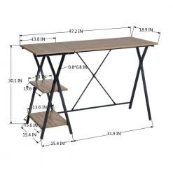Maddie 47 in. Brown Manufactured Wood Computer Writing Desk with 2 Shelves by Homy Casa -Homy Casa Shop wood homy casa computer desks maddie lmkz 44 1000