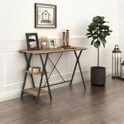 Maddie 47 in. Brown Manufactured Wood Computer Writing Desk with 2 Shelves by Homy Casa -Homy Casa Shop wood homy casa computer desks maddie lmkz 77 1000