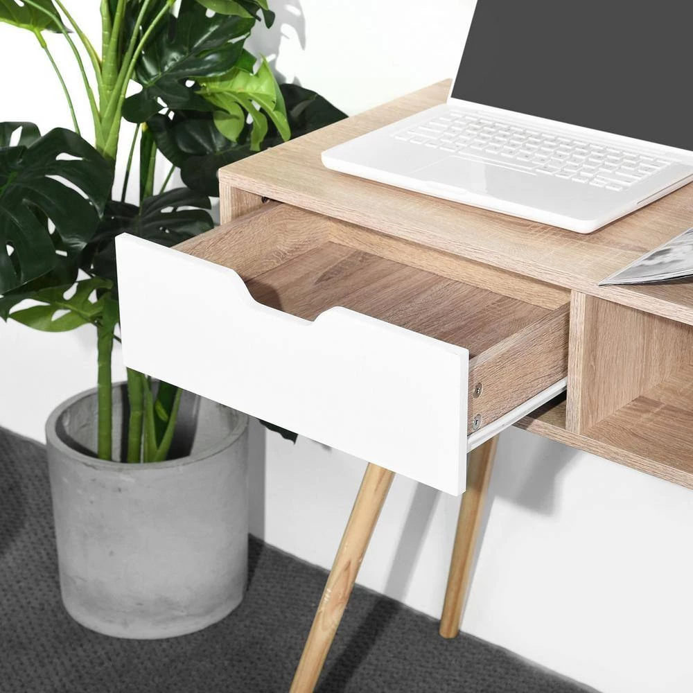 Ultron Oak 35.4 in. Computer Desk With Drawer by Homy Casa 4 Ultron Oak 35.4 in. Computer Desk With Drawer by Homy Casa - Image 2