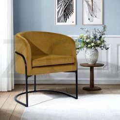 Leisure Brown with Black Paintting Frame Ochre Stylish Button Velvet Armchair by Homy Casa -Homy Casa Shop yellow homy casa accent chairs charles ochre fa 1000 1