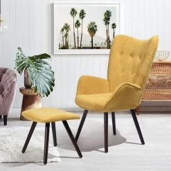 Kas Yellow Fabric Upholstered Tufted Armrest Wingback Arm Chair With Ottoman by Homy Casa -Homy Casa Shop yellow homy casa accent chairs kas ottoman sunrise 31 1000
