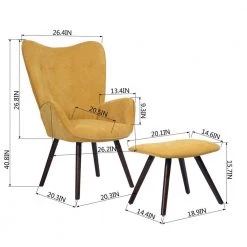 Kas Yellow Fabric Upholstered Tufted Armrest Wingback Arm Chair With Ottoman by Homy Casa -Homy Casa Shop yellow homy casa accent chairs kas ottoman sunrise 44 1000