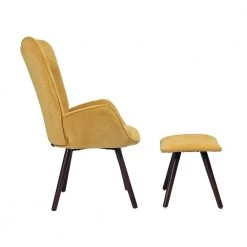 Kas Yellow Fabric Upholstered Tufted Armrest Wingback Arm Chair With Ottoman by Homy Casa -Homy Casa Shop yellow homy casa accent chairs kas ottoman sunrise 4f 1000