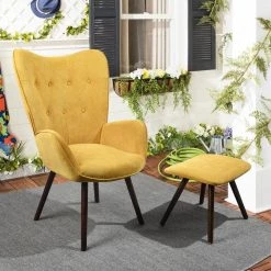 Kas Yellow Fabric Upholstered Tufted Armrest Wingback Arm Chair With Ottoman by Homy Casa -Homy Casa Shop yellow homy casa accent chairs kas ottoman sunrise e1 1000