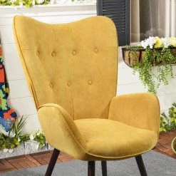 Kas Yellow Fabric Upholstered Tufted Armrest Wingback Arm Chair With Ottoman by Homy Casa -Homy Casa Shop yellow homy casa accent chairs kas ottoman sunrise fa 1000