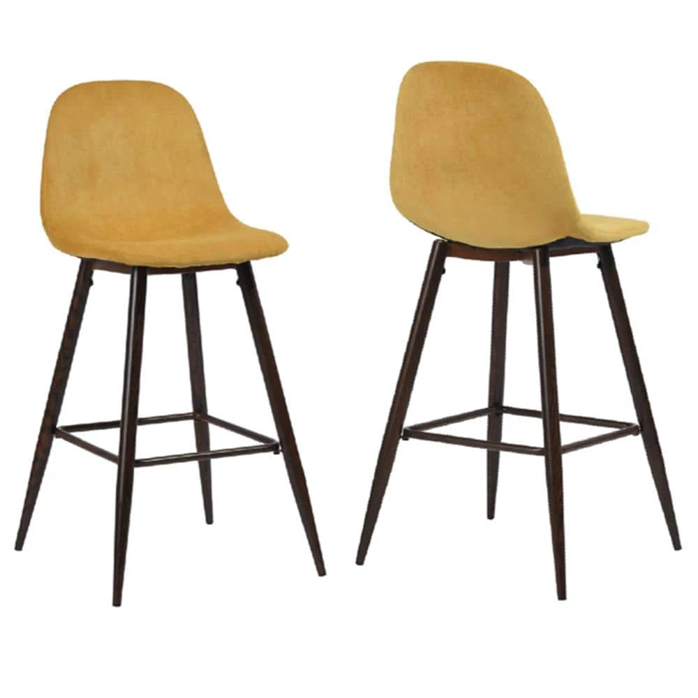 Charlton 37.4 in Yellow Low Back Metal Frame Counter Stool with Fabric Seat (Set of 2) by Homy Casa 3 Charlton 37.4 in Yellow Low Back Metal Frame Counter Stool with Fabric Seat (Set of 2) by Homy Casa