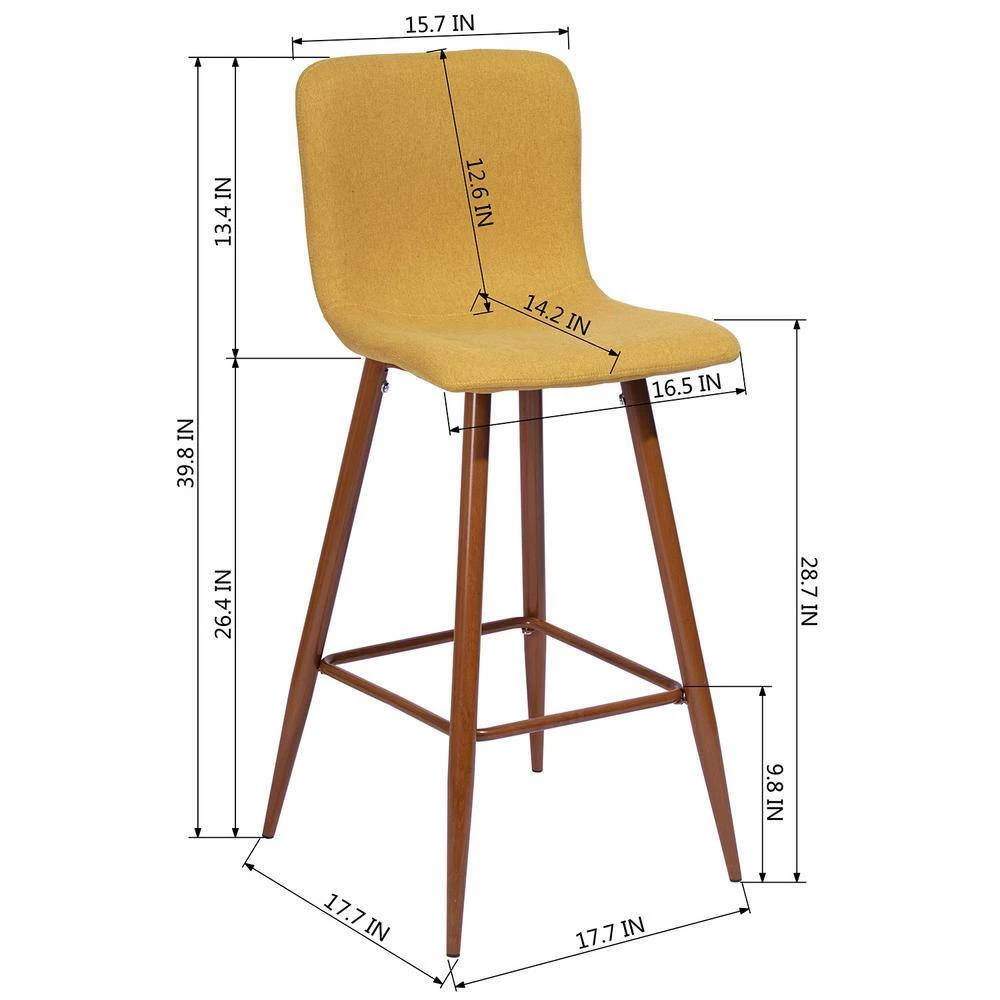 Scargill 39.8 in. Yellow Low Back Metal Fram Cushioned Bar Stool with Fabric Seat (Set of 2) by Homy Casa 8 Scargill 39.8 in. Yellow Low Back Metal Fram Cushioned Bar Stool with Fabric Seat (Set of 2) by Homy Casa - Image 6