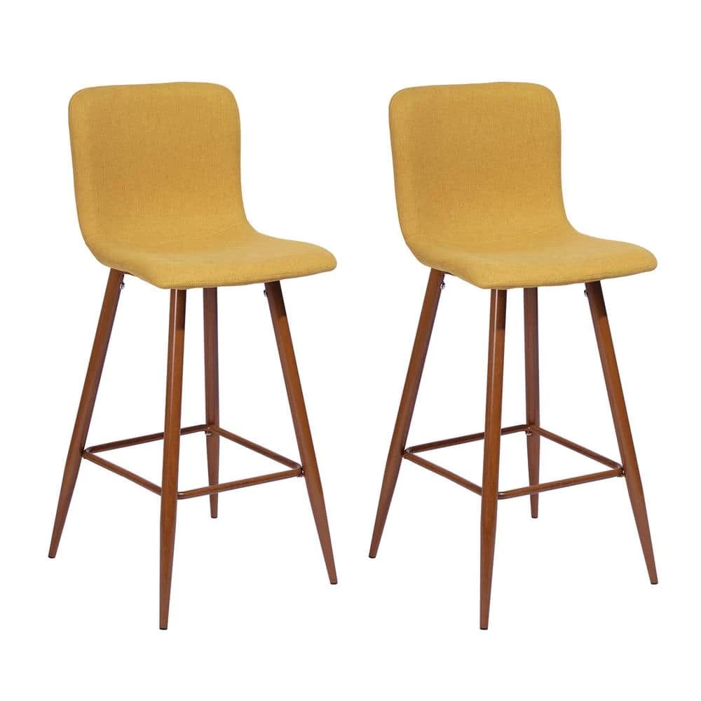Scargill 39.8 in. Yellow Low Back Metal Fram Cushioned Bar Stool with Fabric Seat (Set of 2) by Homy Casa 3 Scargill 39.8 in. Yellow Low Back Metal Fram Cushioned Bar Stool with Fabric Seat (Set of 2) by Homy Casa