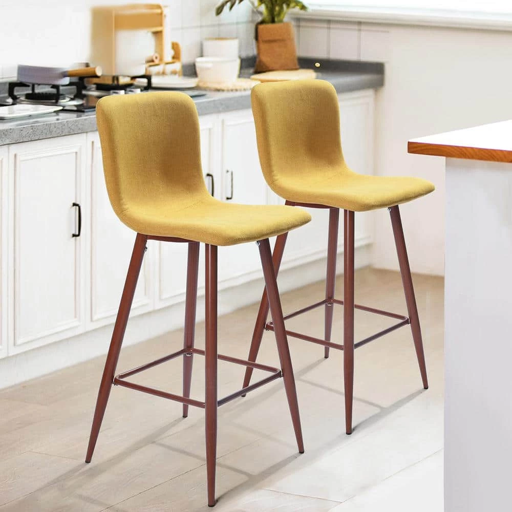 Scargill 39.8 in. Yellow Low Back Metal Fram Cushioned Bar Stool with Fabric Seat (Set of 2) by Homy Casa 4 Scargill 39.8 in. Yellow Low Back Metal Fram Cushioned Bar Stool with Fabric Seat (Set of 2) by Homy Casa - Image 2