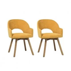 Aranguiz Yellow Fabric Upholstered Arm Dining Chairs ( Set of 2) by Homy Casa