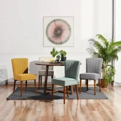 Thaddeus Yellow Fabric Upholstered Side Dining Chairs ( Set of 2 ) by Homy Casa -Homy Casa Shop yellow homy casa dining chairs thaddeus yellow 31 1000