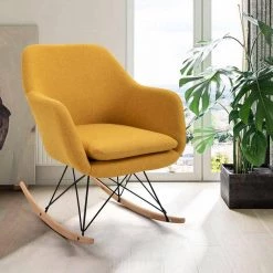 Dottie Yellow Fabric Rocking Leisure Chair with Cushion by Homy Casa -Homy Casa Shop yellow homy casa rockers gliders ottomans dottie yellow 31 1000